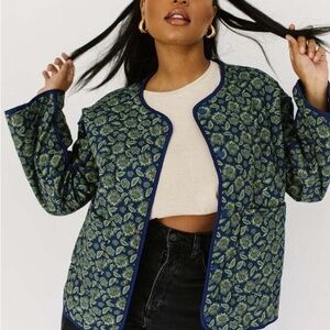 Easel Navy and Olive Floral Quilted Jacket